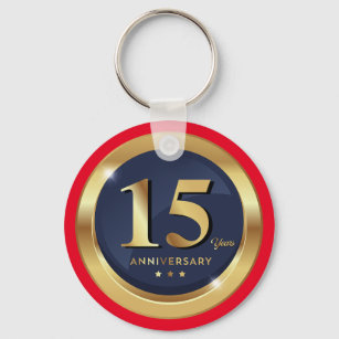 Golden 15th Anniversary  Keychain