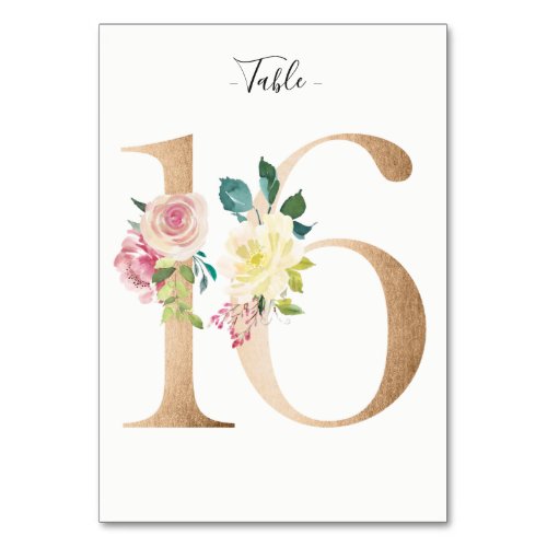 Golden 16 Floral Table Number Card