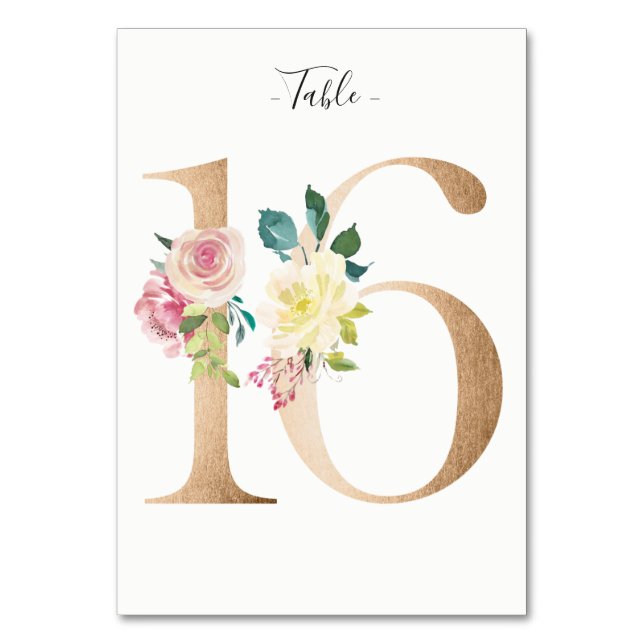 Golden 16 Floral Table Number Card (Front)