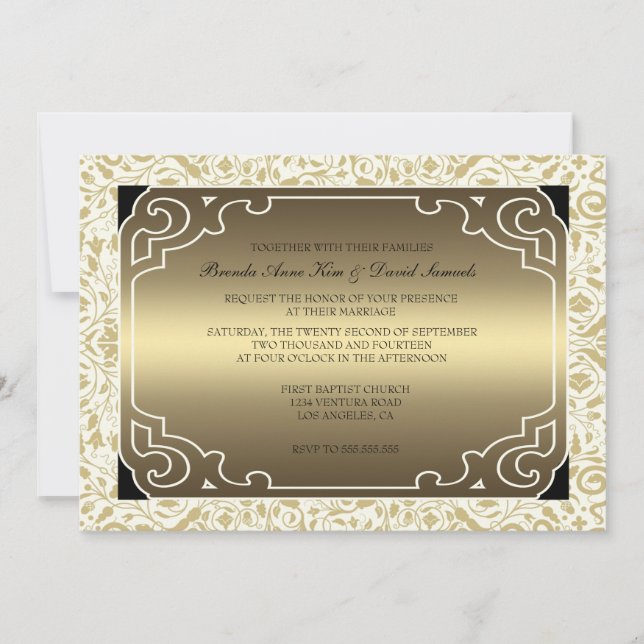 Golden 1920s Art Deco Wedding Invitation (Front)