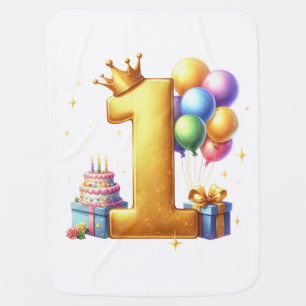 Golden 1st Birthday Baby Blanket