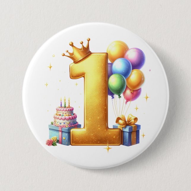 Golden 1st Birthday Button (Front)