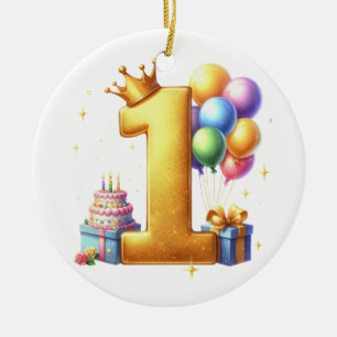 Golden 1st Birthday Ceramic Ornament