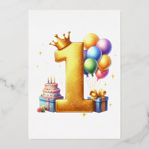 Golden 1st Birthday Foil Invitation