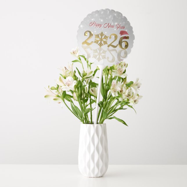 Golden 2026 New Year with Snowflake and Santa Hat Balloon (Vase)