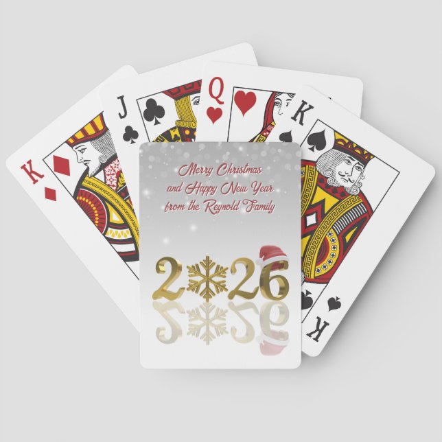 Golden 2026 New Year with Snowflake and Santa Hat Poker Cards (Back)