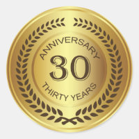Golden 30th Anniversary with laurel wreath Sticker