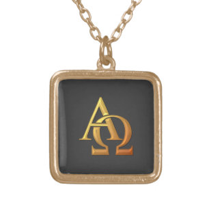 Golden "3-D" Alpha and Omega Symbol Gold Plated Necklace