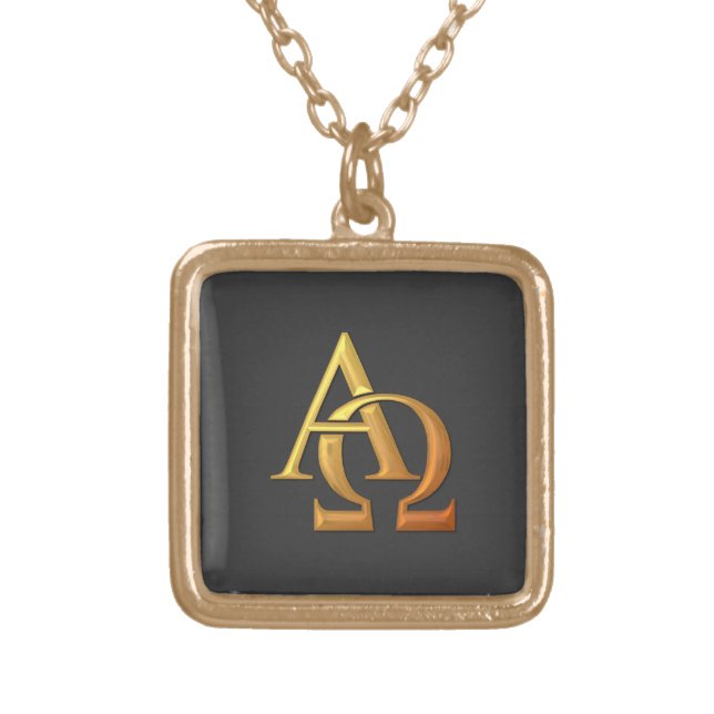 Golden "3-D" Alpha and Omega Symbol Gold Plated Necklace (Front)
