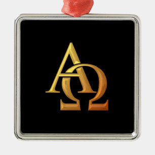 Golden "3-D" Alpha and Omega Symbol Metal Ornament