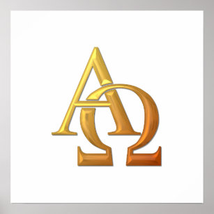 Golden "3-D" Alpha and Omega Symbol Poster