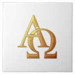 Golden "3-D" Alpha and Omega Symbol Tile<br><div class="desc">Golden "3-D" Alpha and Omega Symbol

Feel free to add your own words/pictures/background color via Zazzle's great customization tools.</div>