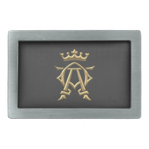 Golden "3-D" Alpha and Omega w/Crown Symbol Belt Buckle