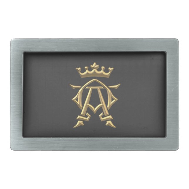 Golden "3-D" Alpha and Omega w/Crown Symbol Belt Buckle (Front)