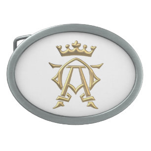 Golden "3-D" Alpha and Omega w/Crown Symbol Belt Buckle