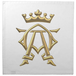 Golden "3-D" Alpha and Omega w/Crown Symbol Napkin