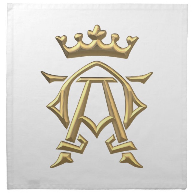 Golden "3-D" Alpha and Omega w/Crown Symbol Napkin (Front)