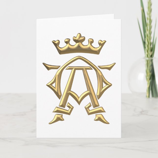 Golden "3-D" Alpha and Omega w/Crown Symbol Note Card (Front)