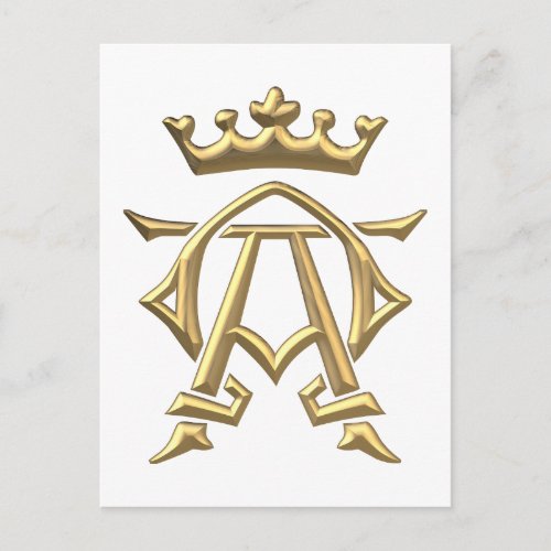 Golden 3_D Alpha and Omega wCrown Symbol Postcard