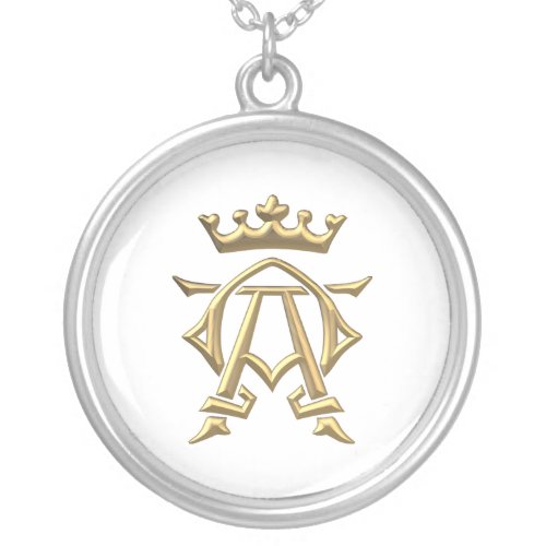 Golden 3_D Alpha and Omega wCrown Symbol Silver Plated Necklace