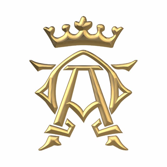 Golden "3-D" Alpha and Omega w/Crown Symbol Statuette (Front)