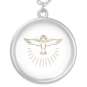 Golden "3-D" Ascent of The Holy Spirit Silver Plated Necklace