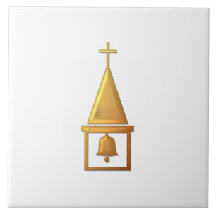 Golden "3-D" Bell Tower Ceramic Tile