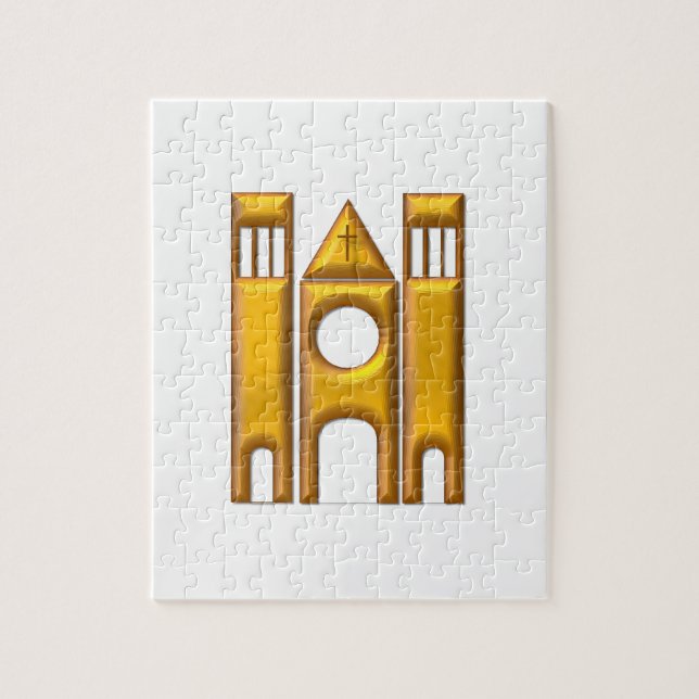 Golden "3-D" Cathedral 2 Jigsaw Puzzle (Vertical)
