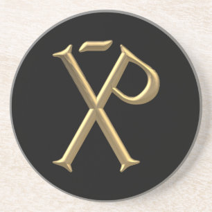 Golden "3-D" Chi-Rho 3 Drink Coaster