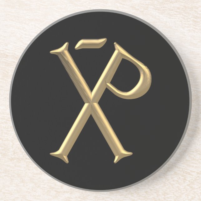 Golden "3-D" Chi-Rho 3 Drink Coaster (Front)
