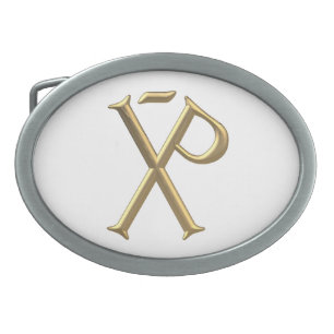 Golden "3-D" Chi-Rho 3 Oval Belt Buckle