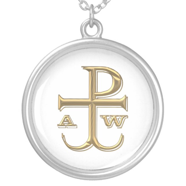 Golden "3-D" Chi-Rho with Anchor Silver Plated Necklace (Front)