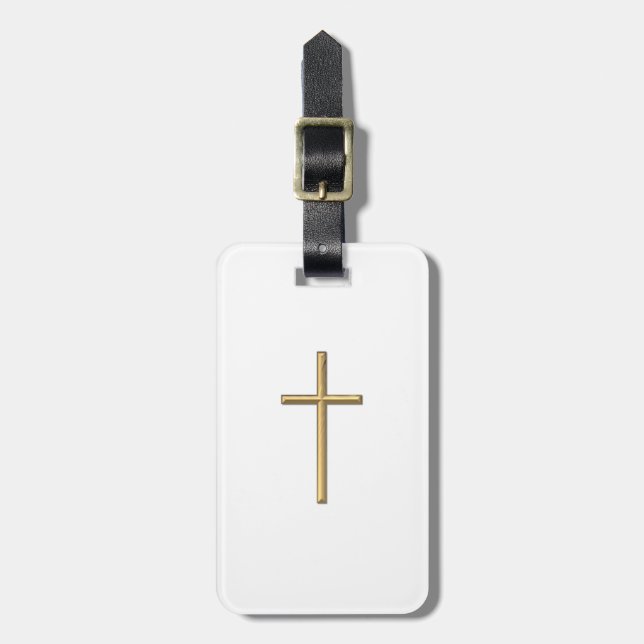 Golden "3-D" Cross Luggage Tag (Front Vertical)