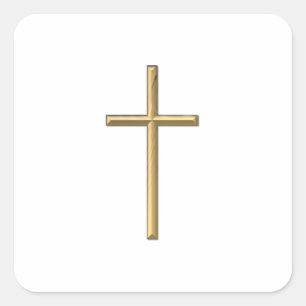 Golden "3-D" Cross Square Sticker