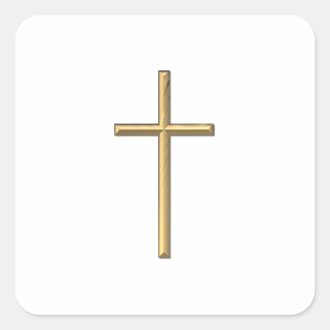 Golden "3-D" Cross Square Sticker (Front)