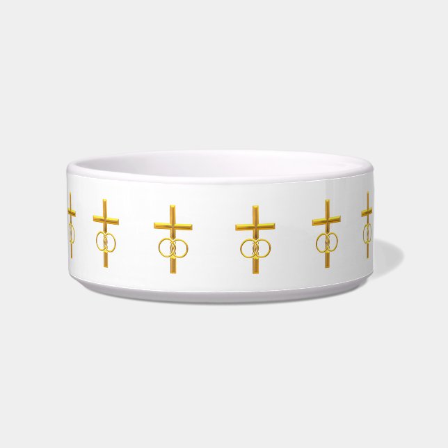 Golden 3-D Cross with Wedding Rings Bowl (Right)
