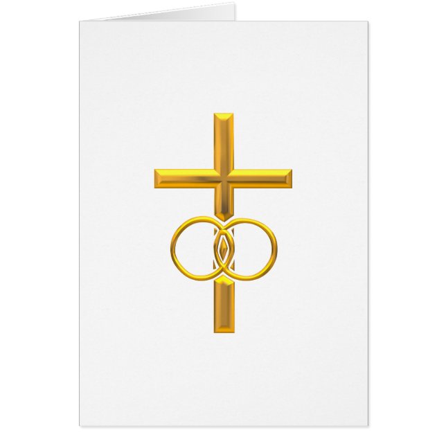 Golden 3-D Cross with Wedding Rings Cards (Front)