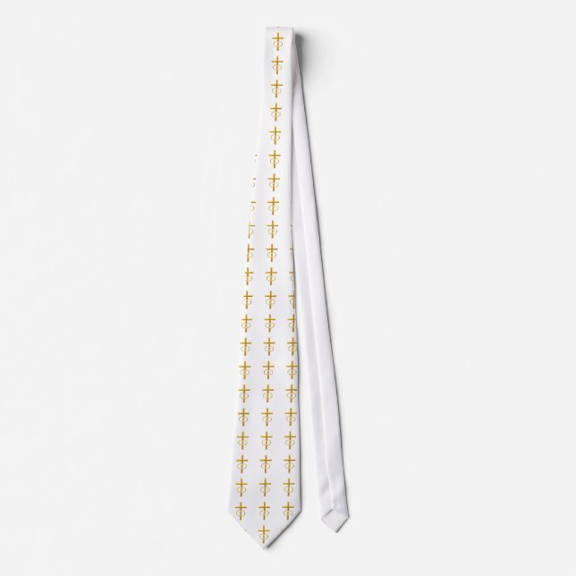 Golden 3-D Cross with Wedding Rings Neck Tie (Front)
