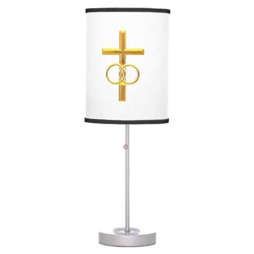 Golden 3_D Cross with Wedding Rings Table Lamp