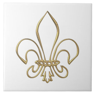 Golden "3-D" Fleur-de-lis Ceramic Tile