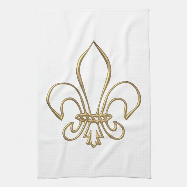 Golden "3-D" Fleur-de-lis Kitchen Towel (Vertical)