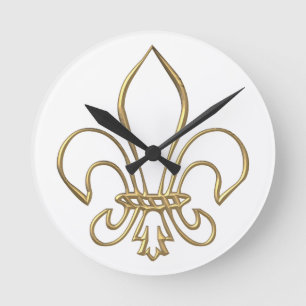 Golden "3-D" Fleur-de-lis Round Clock