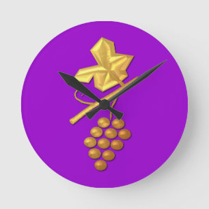 Golden "3-D" Grapes Round Clock