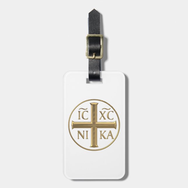 Golden "3-D" Jesus Christ: Conquers Luggage Tag (Front Vertical)