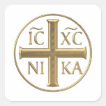Golden "3-D" Jesus Christ: Conquers Square Sticker