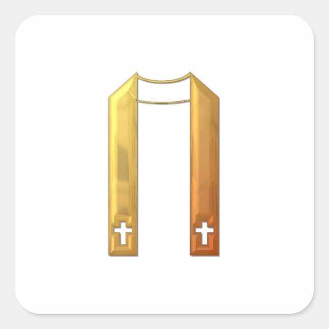 Golden "3-D" Liturgical Stole Square Sticker (Front)