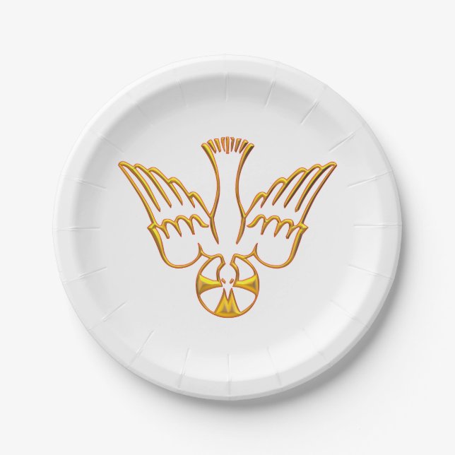 Golden 3-D Look Descent of Holy Spirit Paper Plates (Front)
