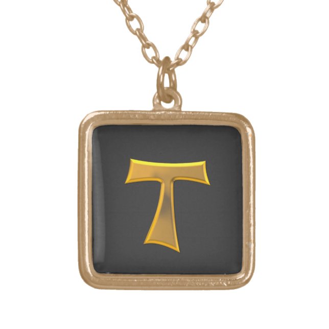 Golden 3-D Look Franciscan Tau Cross Gold Plated Necklace (Front)