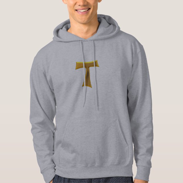 Golden 3-D Look Franciscan Tau Cross Hoodie (Front)