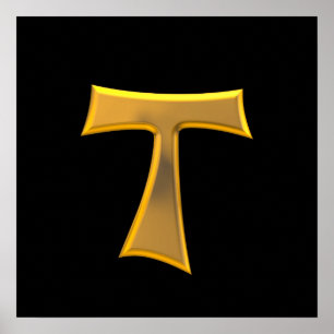 Golden 3-D Look Franciscan Tau Cross Poster